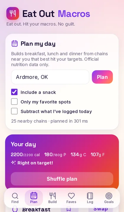 Plan my day: a full day of meals that hits calorie and protein targets